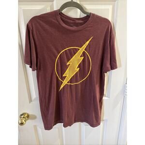 The Flash Logo T-Shirt Burgundy Yellow Super Hero DC Multiverse Mens -Size M